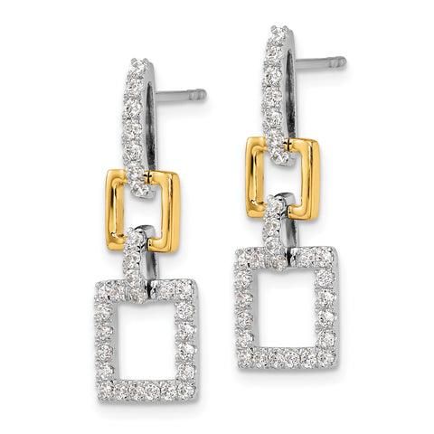 14K Two-Tone Lab Grown Diamond Squares Dangle Post Earrings 0.762CTW