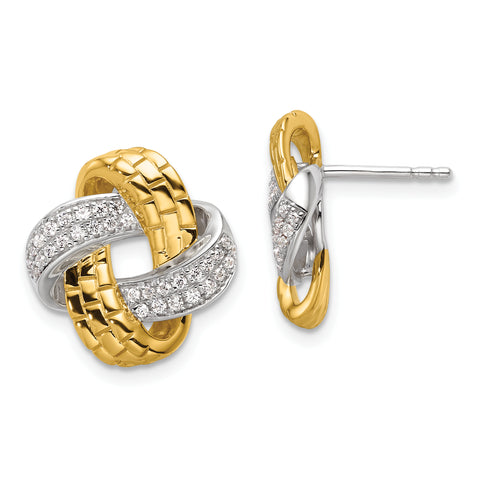 14K Two-Tone Lab Grown Diamond Love Knot Post Earrings 0.3CTW