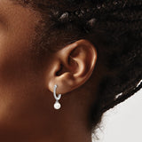 14K White Gold Lab Grown Diamond Drop Pearl Hoop Earrings 0.096CTW