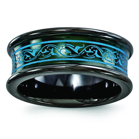 Edward Mirell Black Ti Concave Anodized Teal Concave 8mm Band EMR245 - shirin-diamonds