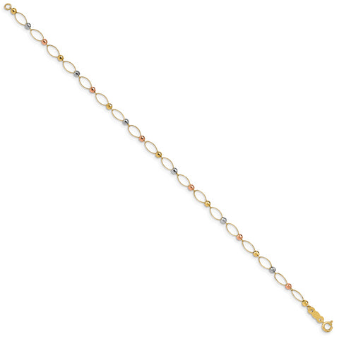 14K Gold Tri-color Oval Link Two-tone Mirror Beads Bracelet FB1347 - shirin-diamonds