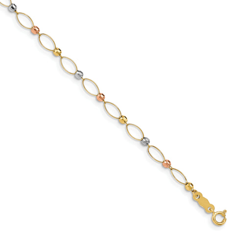 14K Gold Tri-color Oval Link Two-tone Mirror Beads Bracelet FB1347 - shirin-diamonds