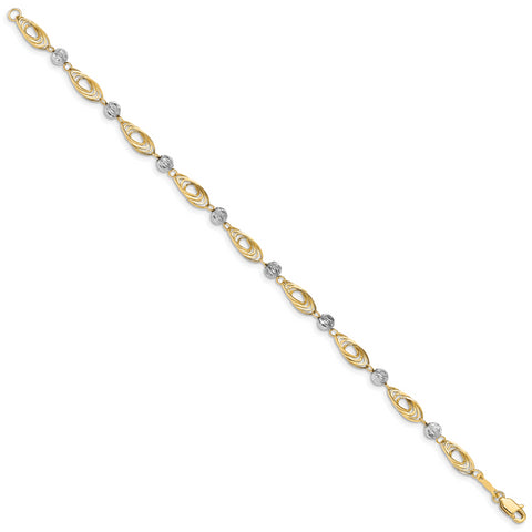 14K Gold Two-tone Oval Links with Diamond Cut Beads Bracelet FB1349 - shirin-diamonds