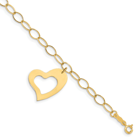 14K Oval Link Open Chain with Heart Bracelet FB1355 - shirin-diamonds