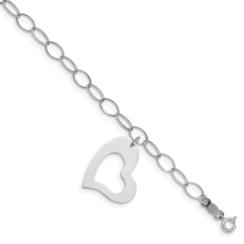 14k White Gold Polished Dangle Heart Bracelet FB1422 - shirin-diamonds