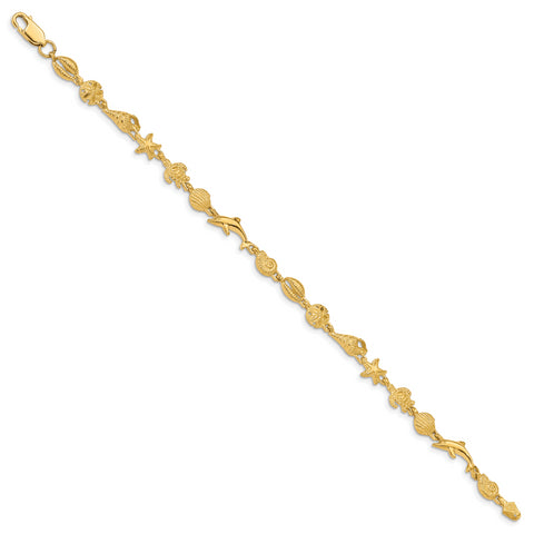 14K Gold Polished & Textured Sea Life Bracelet FB1443 - shirin-diamonds