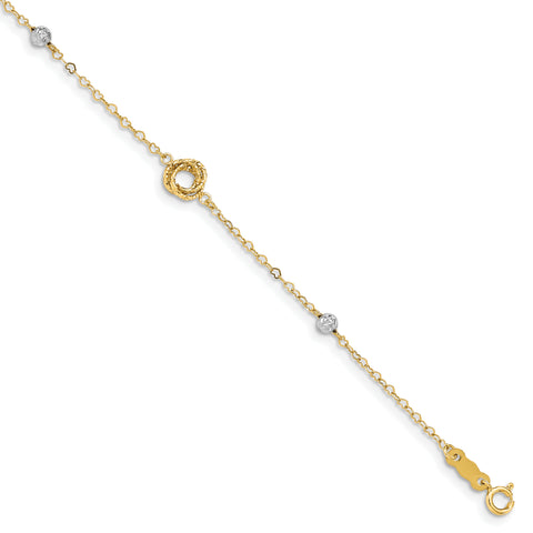 14k Two-tone D/C Love Knot & Bead on Small Heart Link Bracelet FB1466 - shirin-diamonds