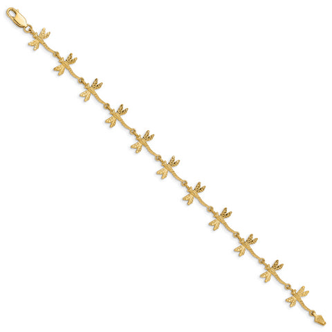 14k Polished and Textured Dragonfly 7.5 inch Bracelet FB1490 - shirin-diamonds