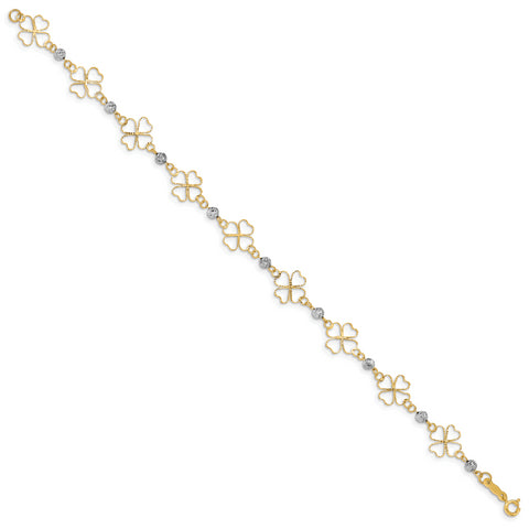 14k Two-tone Diamond-cut Open Clovers & Beads Bracelet FB1492 - shirin-diamonds