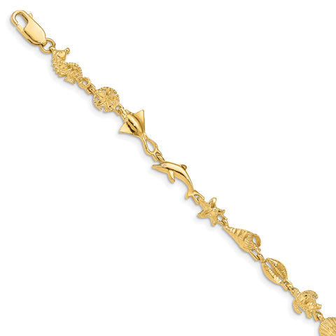 14k Polished and Textured Sea Life 7 inch Bracelet FB1494 - shirin-diamonds