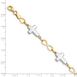 14K w/ Rhodium Polished Cross Infinity Symbol Link Bracelet FB1500 - shirin-diamonds