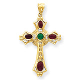14k Ruby & Emerald Cabochon Cross Pendant FB597 - shirin-diamonds