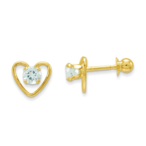 14k Madi K 3mm Aquamarine Birthstone Heart Earrings GK102 - shirin-diamonds