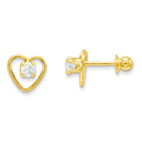 14k Madi K 3mm White Zircon Birthstone Heart Earrings GK103 - shirin-diamonds