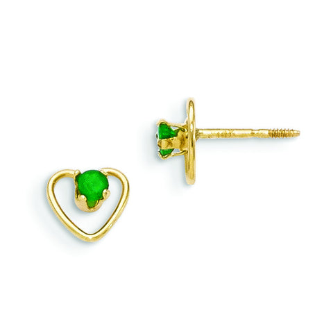 14k Madi K 3mm Emerald Birthstone Heart Earrings GK104 - shirin-diamonds