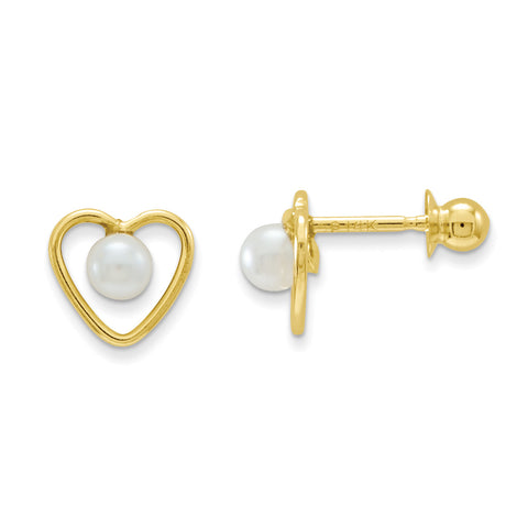 14k Madi K 3mm FW Cultured Pearl Birthstone Heart Earrings GK105 - shirin-diamonds