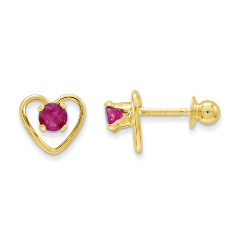 14k Madi K 3mm Ruby Birthstone Heart Earrings GK106 - shirin-diamonds