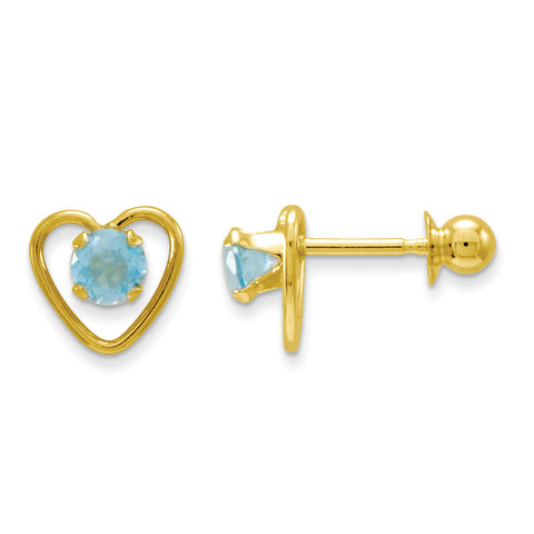 14k Madi K 3mm Blue Zircon Birthstone Heart Earrings GK111 - shirin-diamonds