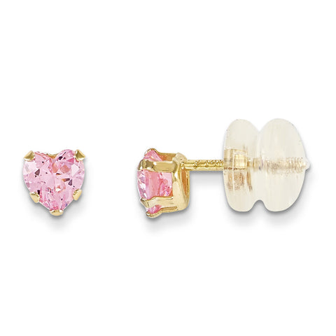 14k Madi K 4mm Pink CZ Heart Earrings GK144 - shirin-diamonds