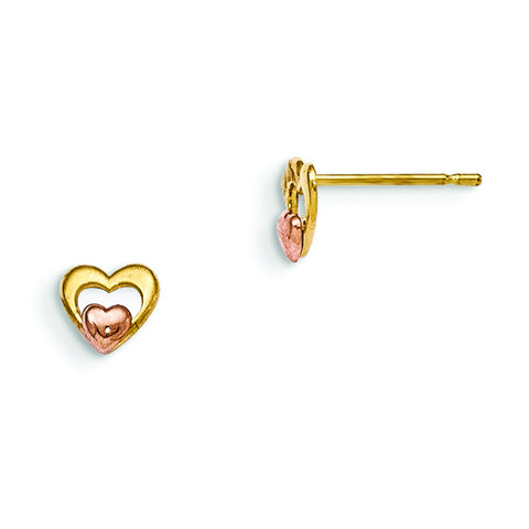 14k Yellow & Rose Gold Madi K Children's Heart Post Earrings GK709 - shirin-diamonds
