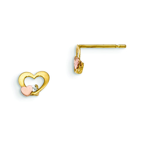 14k Yellow & Rose Gold Madi K CZ Children's Heart Post Earrings GK713 - shirin-diamonds