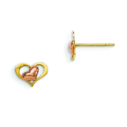 14k Yellow & Rose Gold Madi K Children's Heart Post Earrings GK734 - shirin-diamonds