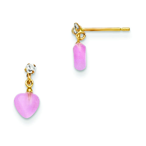 14k Madi K CZ and Pink Cat's Eye Heart Dangle Post Earrings GK737 - shirin-diamonds