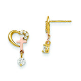 14k Madi K Two-tone CZ Children's Cross & Heart Post Earrings GK761 - shirin-diamonds