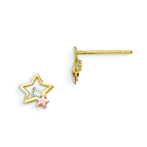 14k Yellow & Rose Gold Madi K CZ Children's Star Post Earrings GK776 - shirin-diamonds