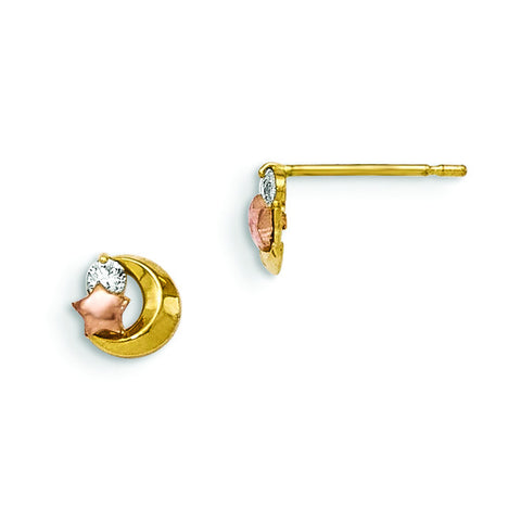14k Yellow & Rose Gold Madi K CZ Moon and Star Post Earrings GK778 - shirin-diamonds