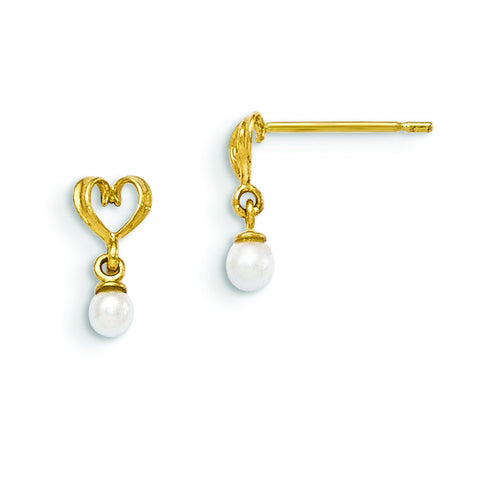 14k Madi K FW Cultured Pearl Heart Dangle Post Earrings GK787 - shirin-diamonds