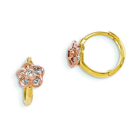 14k Yellow & Rose Gold Madi K CZ Flower Hinged Hoop Earrings GK789 - shirin-diamonds