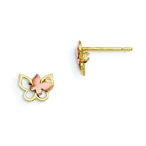 14k Yellow & Rose Gold Madi K CZ Children's Butterfly Post Earrings GK790 - shirin-diamonds