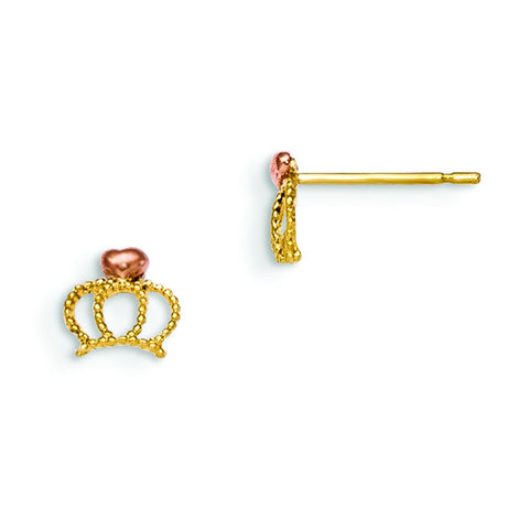 14k Yellow & Rose Madi K Gold Children's Crown Post Earrings GK820 - shirin-diamonds