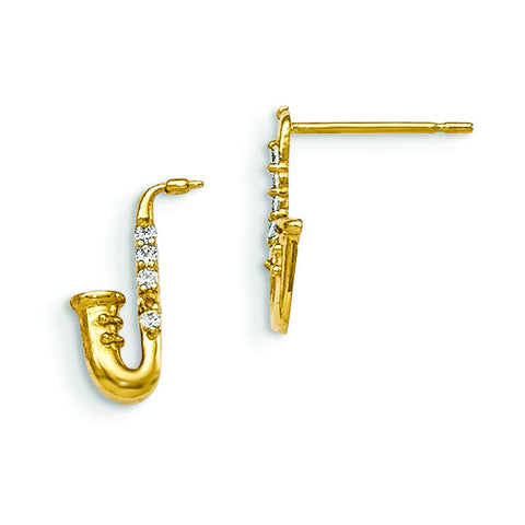 14k Madi K CZ Children's Saxophone Post Earrings GK841 - shirin-diamonds