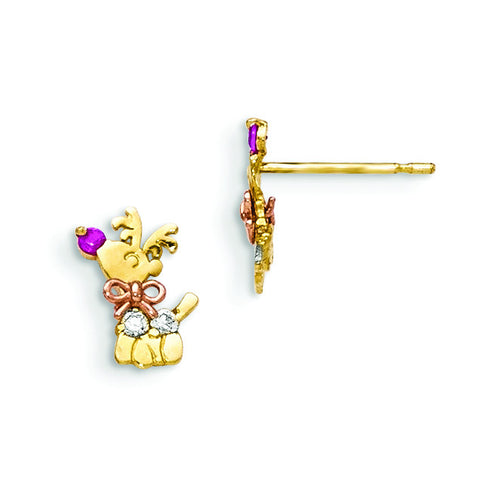 14k Yellow & Rose Gold Madi K CZ Children's Reindeer Post Earrings GK845 - shirin-diamonds