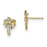 14k Madi K Blue & Clear CZ Palm Tree Post Earrings GK911 - shirin-diamonds