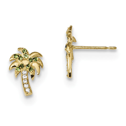 14k Madi K Green & Clear CZ Palm Tree Post Earrings GK913 - shirin-diamonds