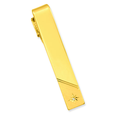 Gold-plated .01 Ct. Diamond Polished Florentined Tie Bar GP3848 - shirin-diamonds