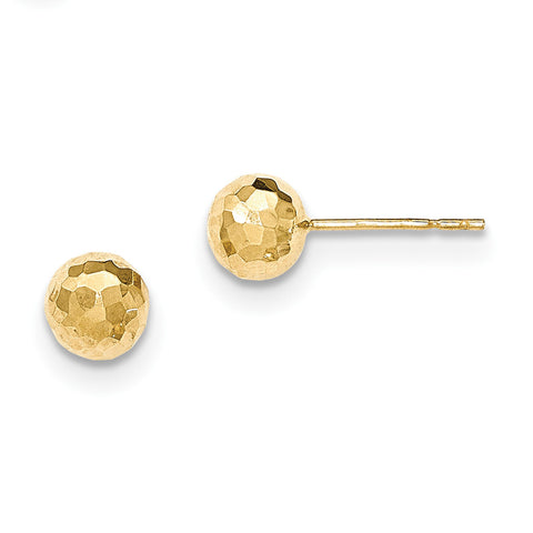 14K Gold Polished and Diamond Cut 7MM Ball Post Earrings H1012 - shirin-diamonds