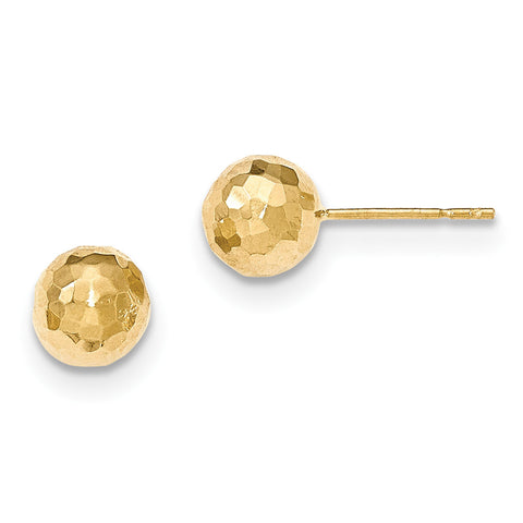 14K Gold Polished and Diamond Cut 8MM Ball Post Earrings H1013 - shirin-diamonds