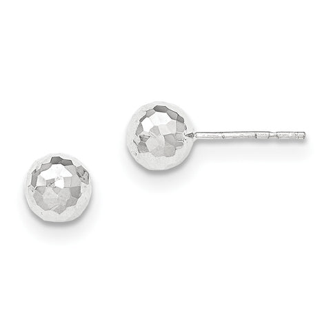 14K White Gold Polished Diamond Cut 7MM Ball Post Earrings H1015 - shirin-diamonds