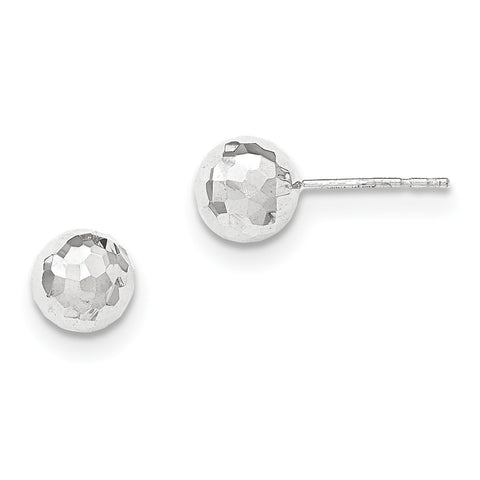 14K White Gold Polished Diamond Cut 8MM Ball Post Earrings H1016 - shirin-diamonds