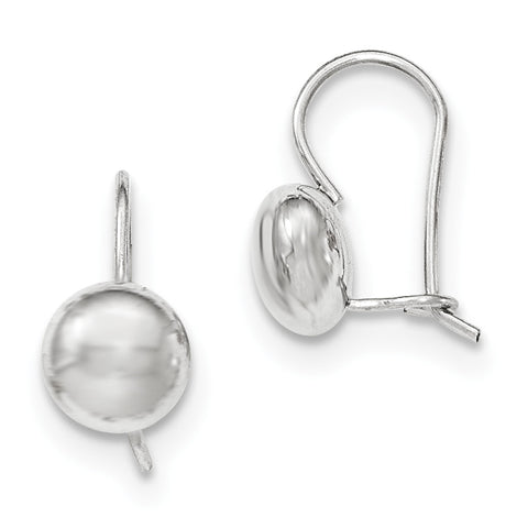 14k White Polished 8mm Button Kidney Wire Earrings H1032 - shirin-diamonds