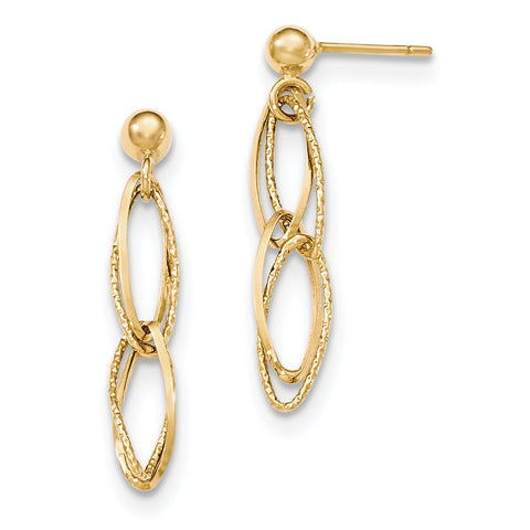 14k Gold Polished Textured Post Dangle Earrings H1056 - shirin-diamonds
