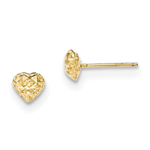 14K Diamond Cut Puffed Heart Post Earrings H1066 - shirin-diamonds