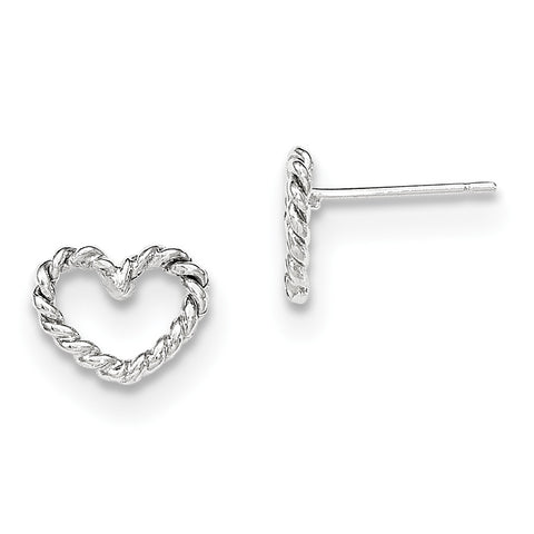 14k White Gold Heart Post Earrings H1068 - shirin-diamonds