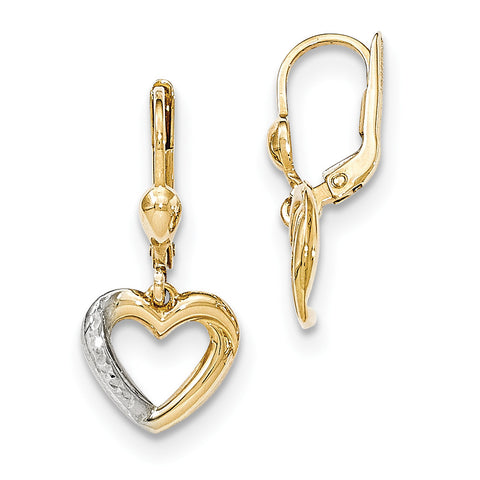 14K and Rhodium Textured and Polished Heart Leverback Earring H1074 - shirin-diamonds