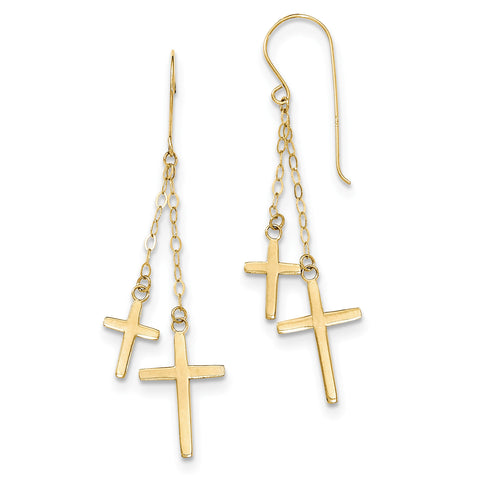 14K Chain Dangle Cross Shepherd Hook Earrings H1089 - shirin-diamonds