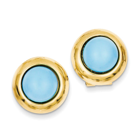 14k Omega Clip Reconstituted Turquoise Earrings H927 - shirin-diamonds
